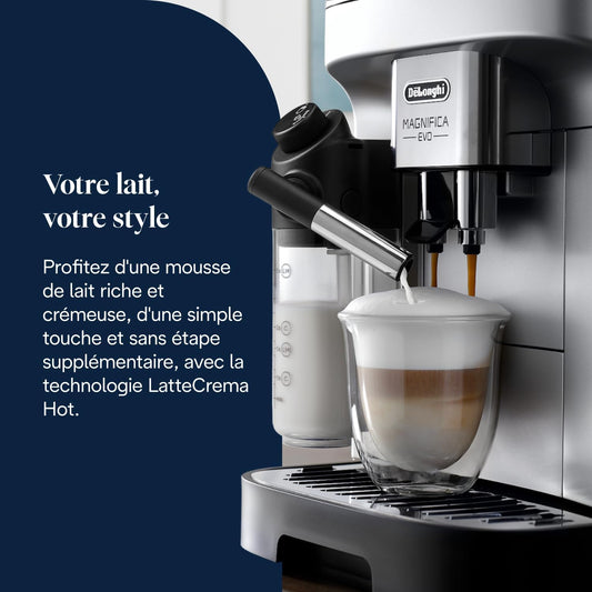 Magnifica Evo (ECAM292.81.SB)-Perfetto Machine à Café Automatique,7 Boissons en une Seule Touche,Commandes Soft Touch,Argent et Noir